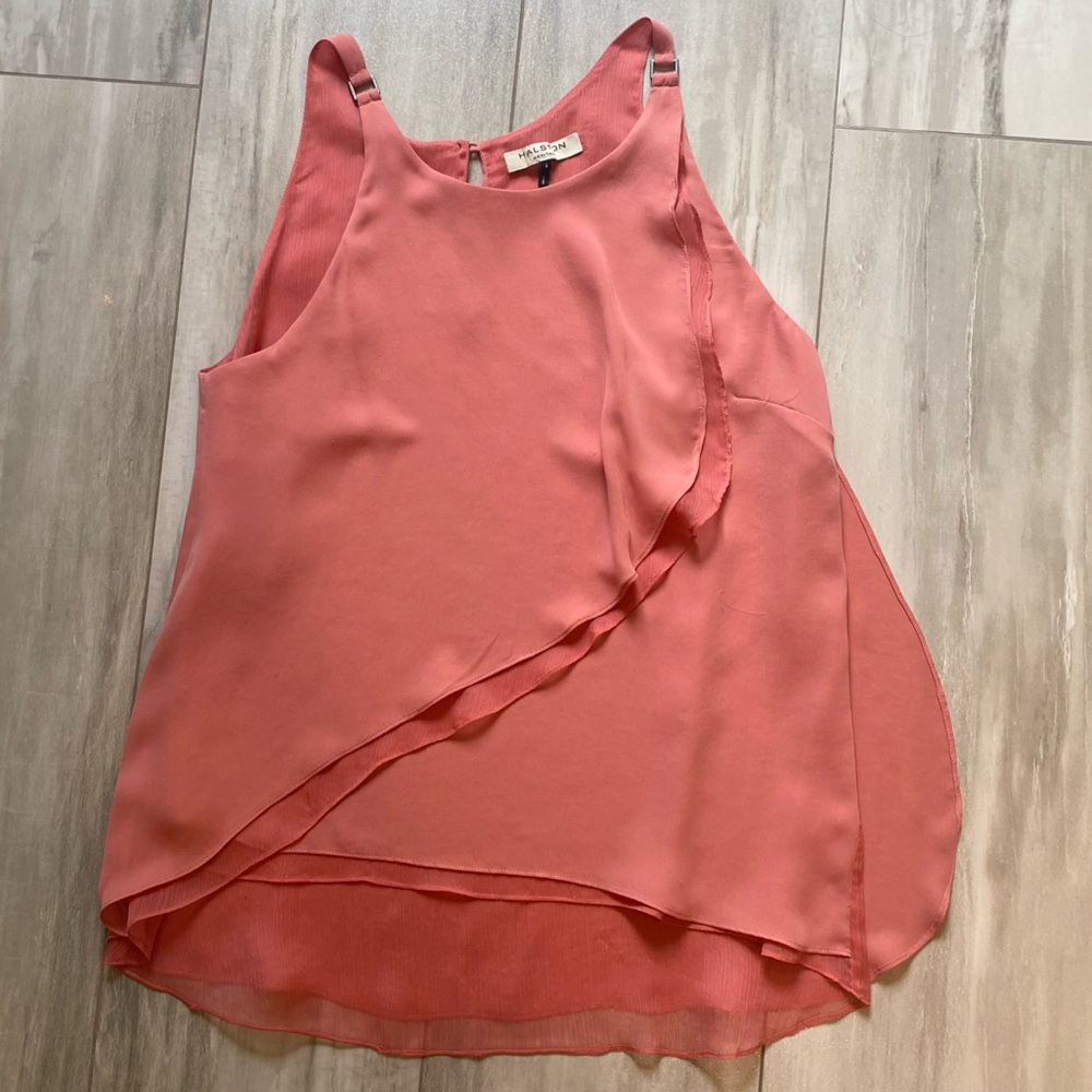 Halston Herritage Rose Medium Pink Chiffon Sleeveless Faux Wrap Shirt women’s 4